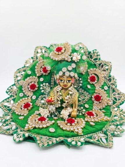 Green Designer Laddu Gopal Poshak with Heavy Stone & Pearl Work